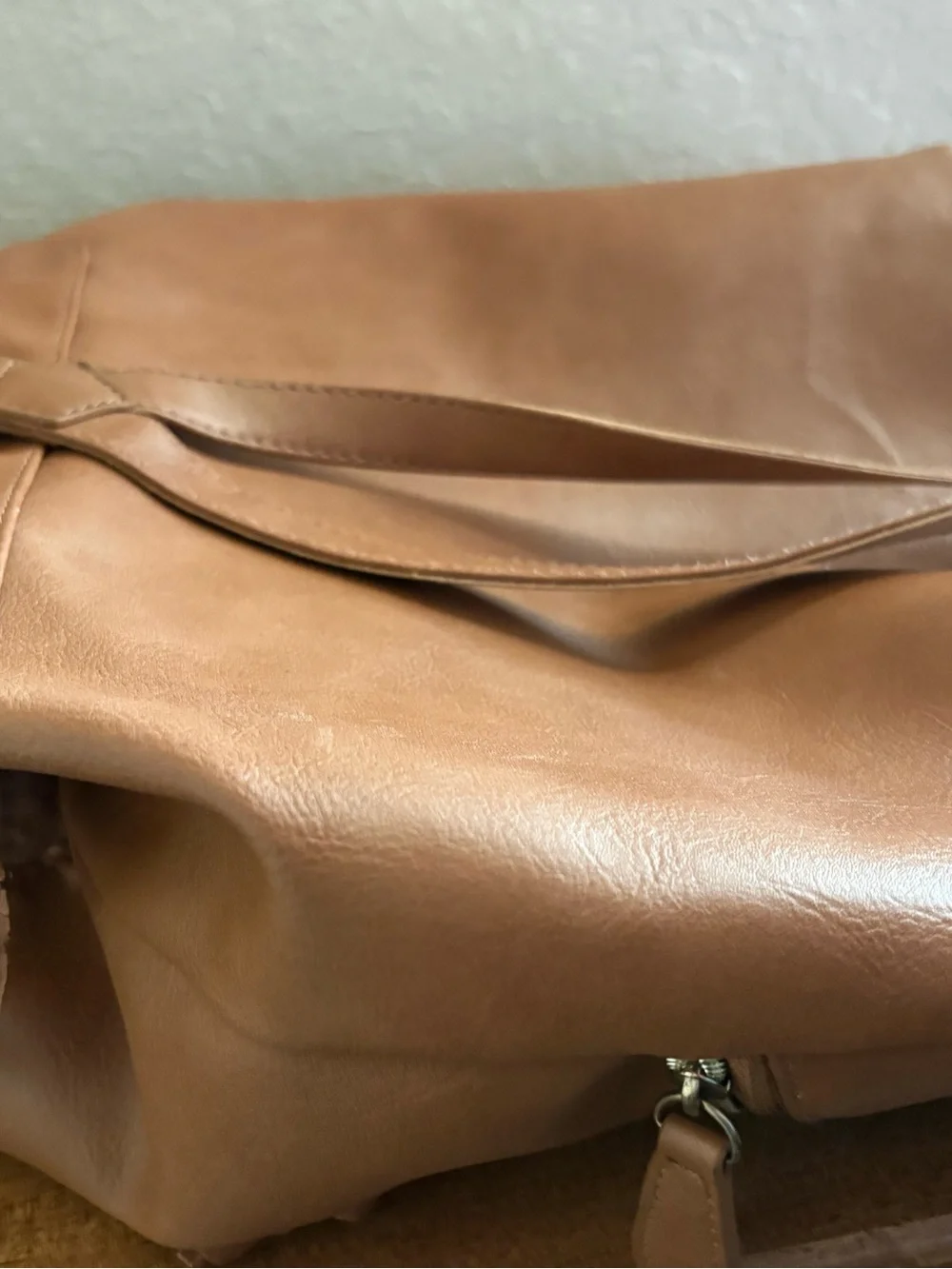 Classic Women's Backpack Tote - Tan Faux Leather